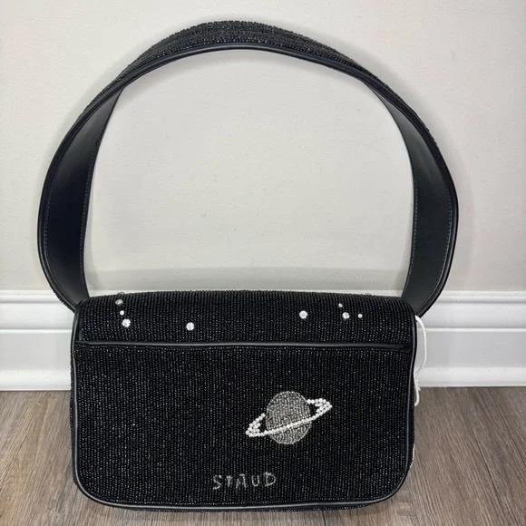 STAUD Tommy Beaded Black Starry Night Shoulder Bag Purse - Picture 6 of 16
